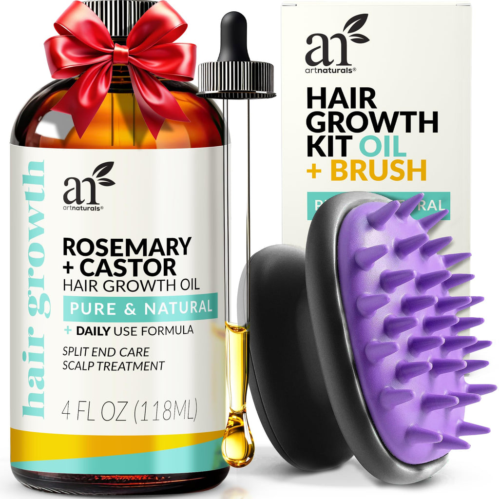 Artnaturals Organic Rosemary Castor Hair Oil + Massager Hair Growth Set Hair Growth Oil 4 ounces with Coconut & Olive Oil for Dry Damaged & Split End EasyOptionXY