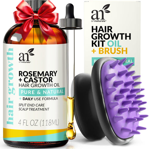 Artnaturals Organic Rosemary Castor Hair Oil + Massager Hair Growth Set Hair Growth Oil 4 ounces with Coconut & Olive Oil for Dry Damaged & Split End EasyOptionXY
