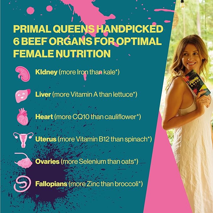 Primal Queen Beef Organ Superfood - 30 Day Refill，Female-Optimized Beef Organ Superfood Supplement (Beef Liver, Kidney, Heart, & 3 More) - 100% Grass Fed, Pasture Raised Cattle - Balance Hormones, Energy, & More for Women solostarhealth