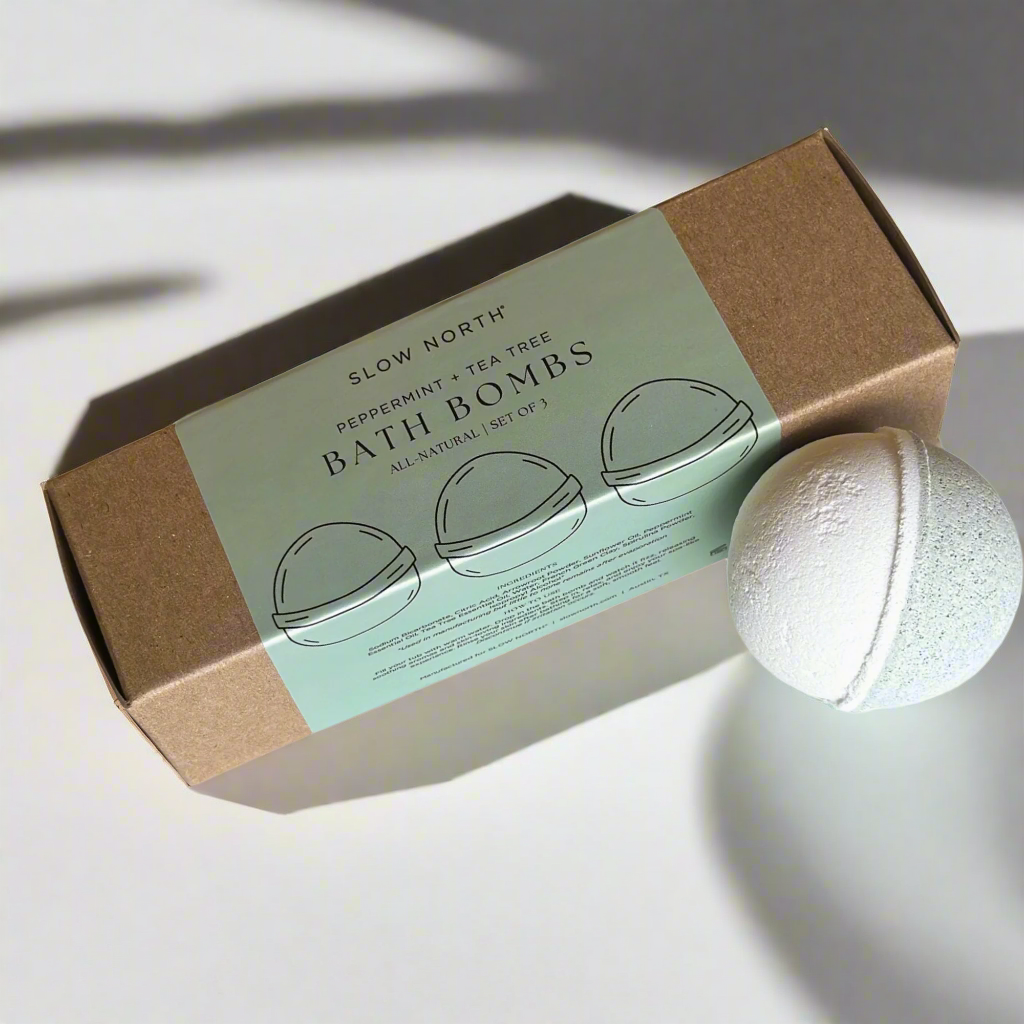 Natural Bath Bomb Set - Peppermint + Tea Tree (Set of 3) Slow North