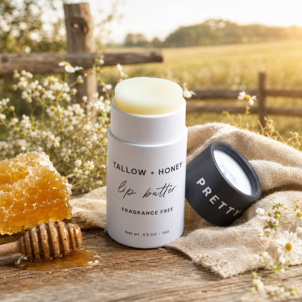 Fragrance Free Tallow + Honey Lip Butter | Eco-Friendly Travel Tube Pretty farm girl