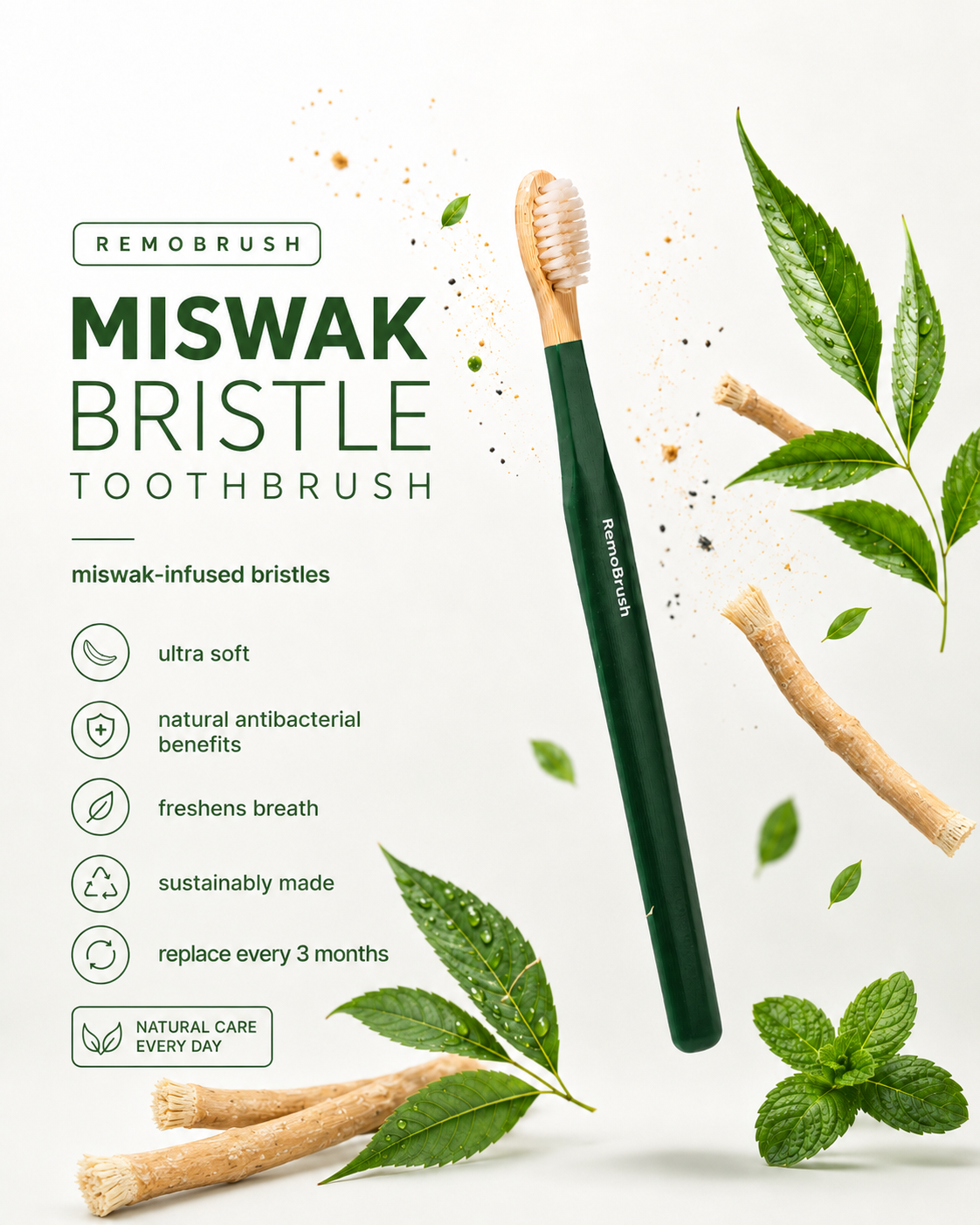 RemoBrush – Miswak Bristles Bamboo Toothbrush Remo Brush
