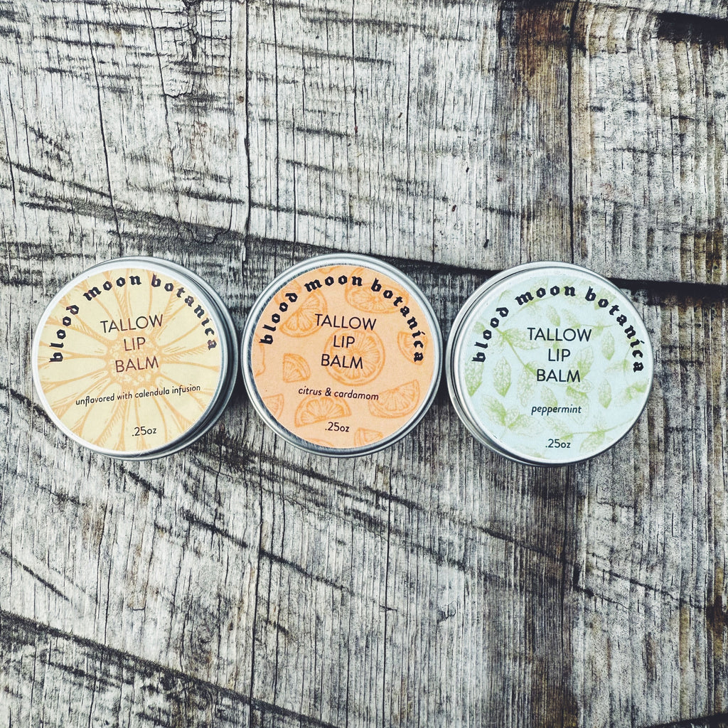 Tallow Lip Balm - Grass Fed, Infused with Calendula Blood Moon Botanica