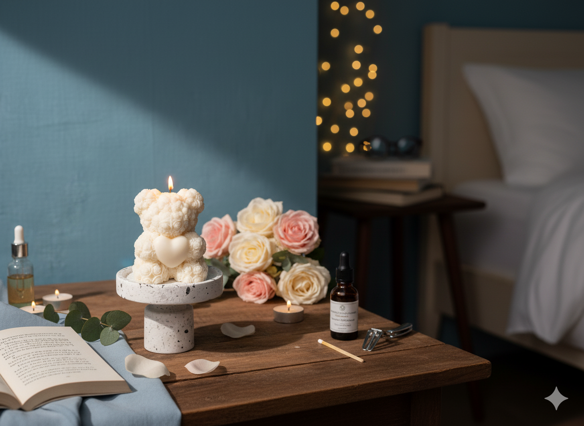 Rose Bear Candle | Sculptural Soy Wax Gift DC-Crazy About Candles
