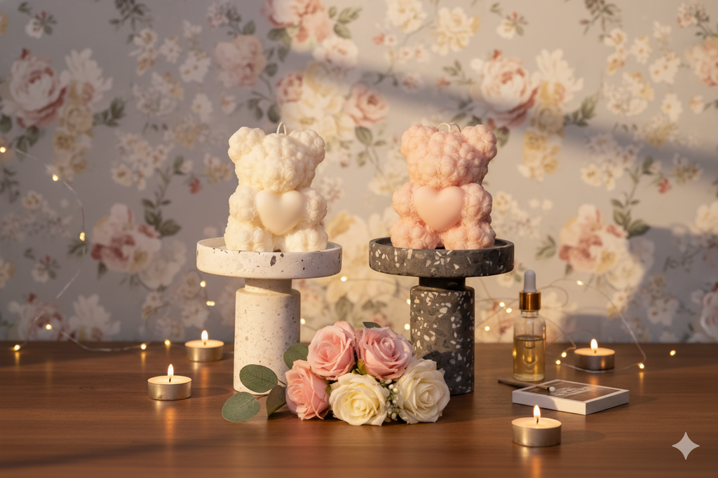 Rose Bear Candle | Sculptural Soy Wax Gift DC-Crazy About Candles