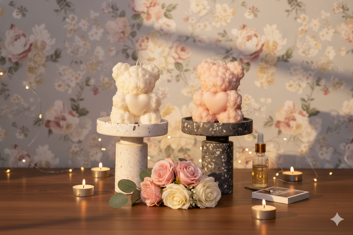 Rose Bear Candle | Sculptural Soy Wax Gift DC-Crazy About Candles