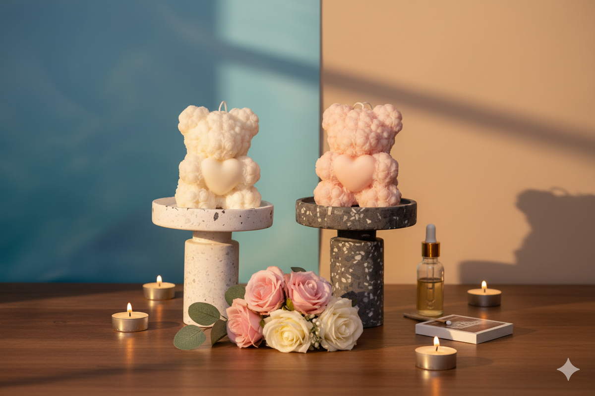 Rose Bear Candle | Sculptural Soy Wax Gift DC-Crazy About Candles